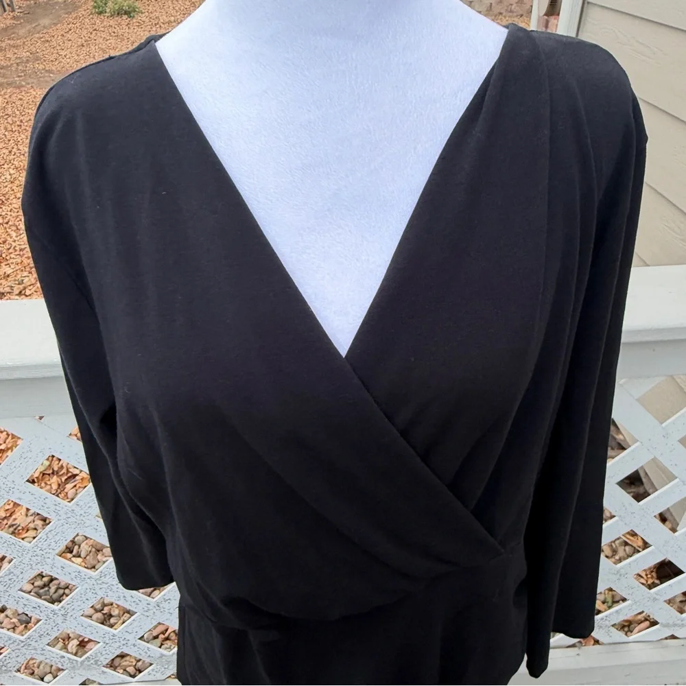 Sundance Women XL Black Cotton Crossover V Neck Black Top Stretchy Mob Wife Goth - Picture 4 of 6